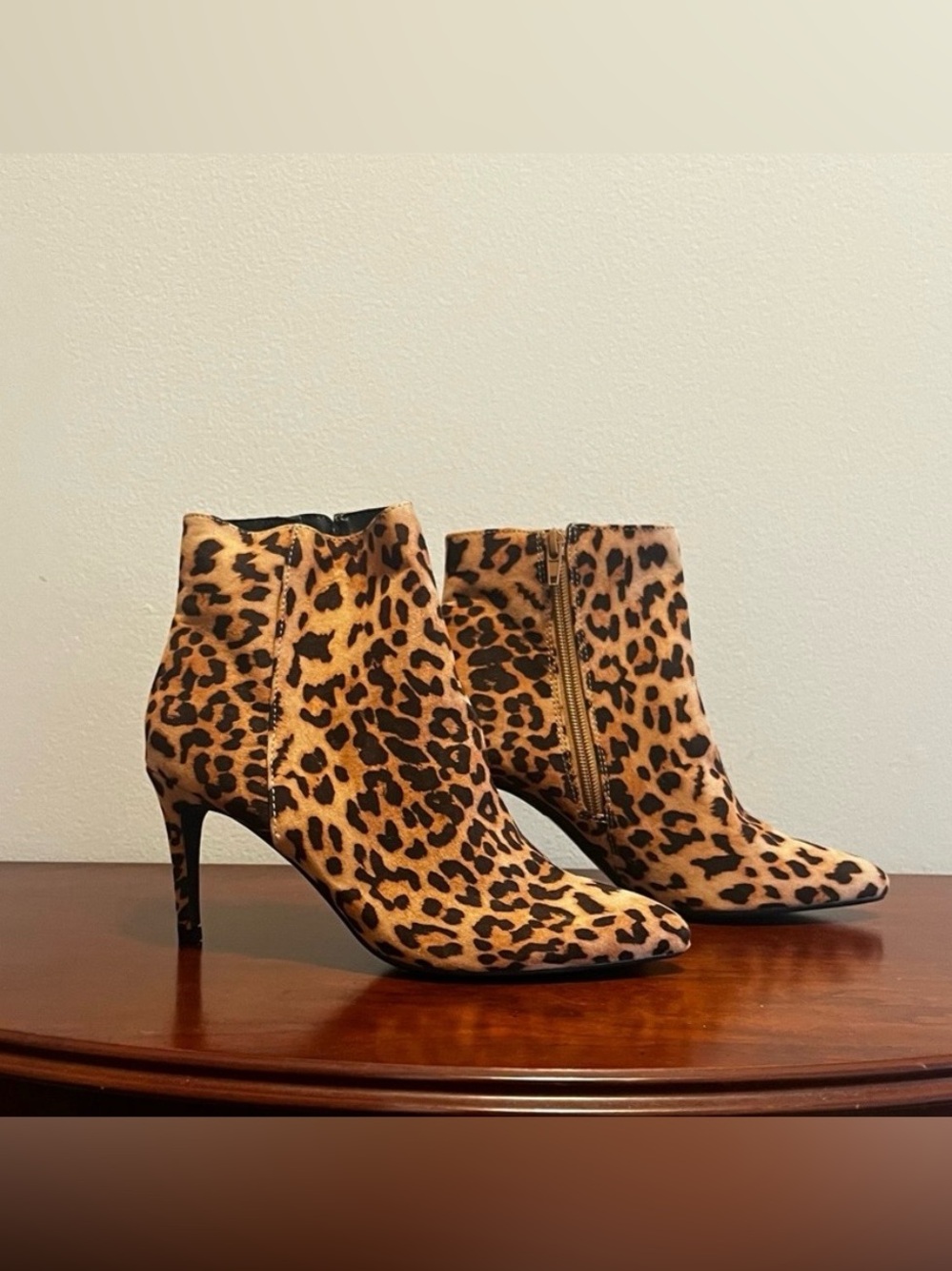 Express Leopard Print Ankle Booties in Tan and Black - Picture 2 of 4